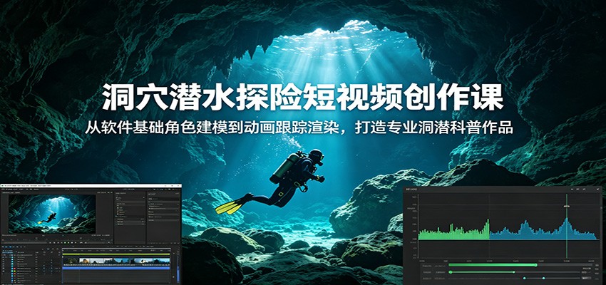 洞穴潜水探险短视频创作课:从软件基础角色建模到动画跟踪渲染,打造专业洞潜科普作品网赚库-项目库-轻创网-中创网-福缘网-冒泡网-资源之家-魔方项目库网赚库