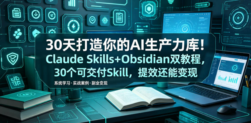 30天打造你的AI生产力库！Claude Skills+Obsidian 双教程，30 个可交付 Skill，提效还能变现网赚库-项目库-轻创网-中创网-福缘网-冒泡网-资源之家-魔方项目库网赚库
