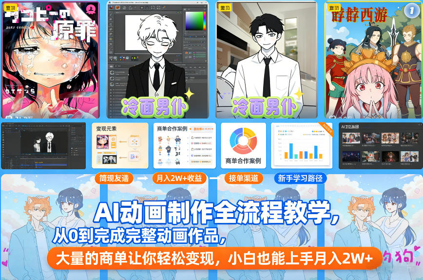 AI动画制作全流程教学，从0到完成完整动画作品，大量的商单让你轻松变现，小白也能上手月入2W+网赚库-项目库-轻创网-中创网-福缘网-冒泡网-资源之家-魔方项目库网赚库