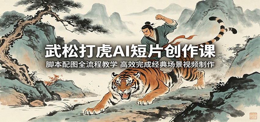 武松打虎AI短片创作课：脚本配图全流程教学，高效完成经典场景视频制作网赚库-项目库-轻创网-中创网-福缘网-冒泡网-资源之家-魔方项目库网赚库