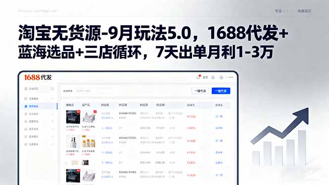 淘宝无货源-9月玩法5.0，1688代发+蓝海选品+三店循环，7天出单月利1-3万网赚库-项目库-轻创网-中创网-福缘网-冒泡网-资源之家-魔方项目库网赚库
