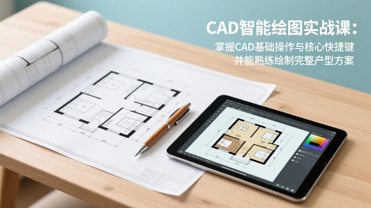 CAD智能绘图实战课：掌握CAD基础操作与核心快捷键，并能熟练绘制完整户型方案网赚库-项目库-轻创网-中创网-福缘网-冒泡网-资源之家-魔方项目库网赚库