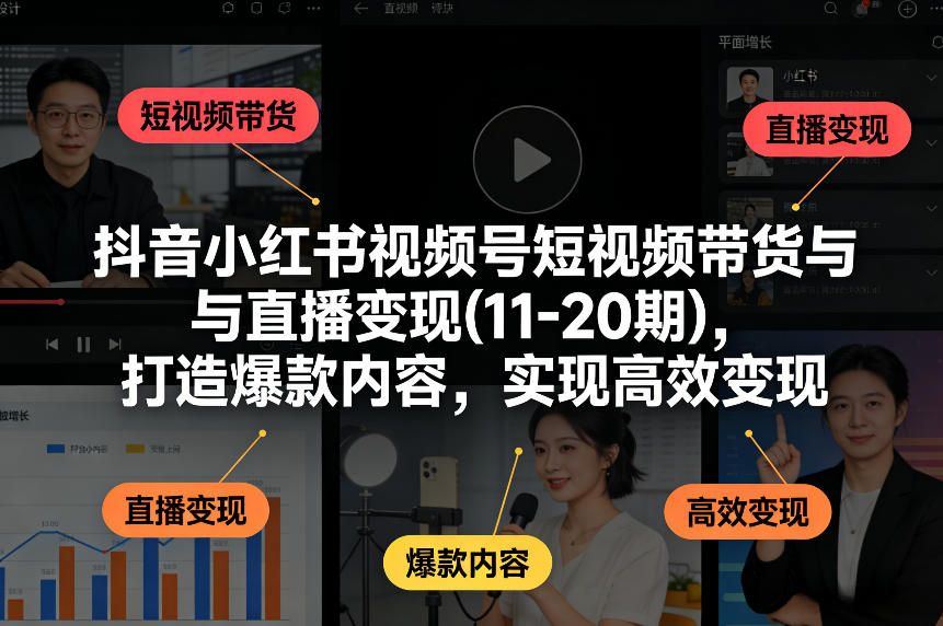 抖音小红书视频号短视频带货与直播变现(10-21期)，打造爆款内容，实现高效变现(更新05月08日)网赚库-项目库-轻创网-中创网-福缘网-冒泡网-资源之家-魔方项目库网赚库