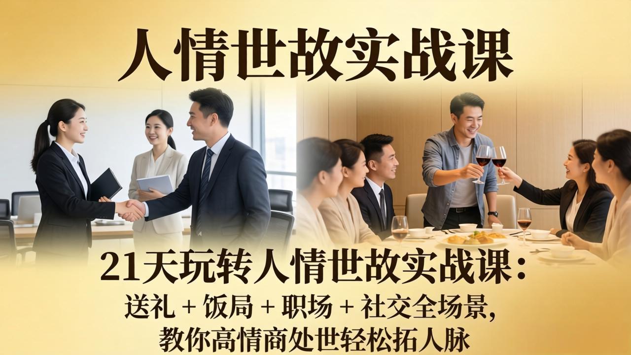 21 天玩转人情世故实战课：送礼 + 饭局 + 职场 + 社交全场景，教你高情商处世轻松拓人脉网赚库-项目库-轻创网-中创网-福缘网-冒泡网-资源之家-魔方项目库网赚库
