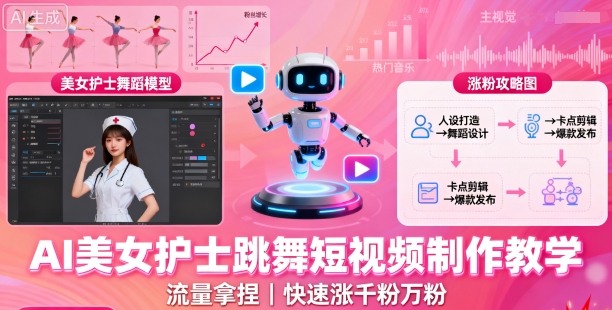 AI美女护士跳舞短视频制作教学，流量拿捏，快速涨千粉万粉【提示词+视频教程】网赚库-项目库-轻创网-中创网-福缘网-冒泡网-资源之家-魔方项目库网赚库