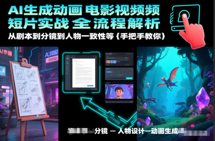AI生成动画电影视频短片实战全流程解析，从剧本到分镜到人物一致性等手把手教你网赚库-项目库-轻创网-中创网-福缘网-冒泡网-资源之家-魔方项目库网赚库