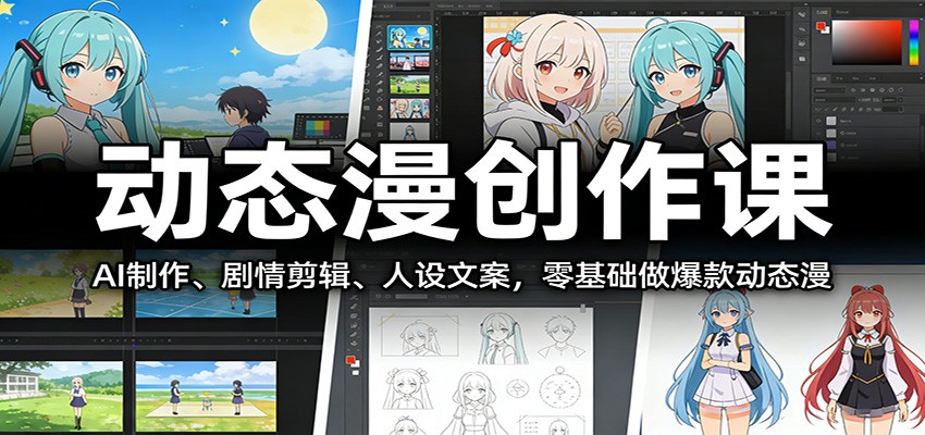 动态漫创作课：AI制作、剧情剪辑、人设文案，零基础做爆款动态漫网赚库-项目库-轻创网-中创网-福缘网-冒泡网-资源之家-魔方项目库网赚库