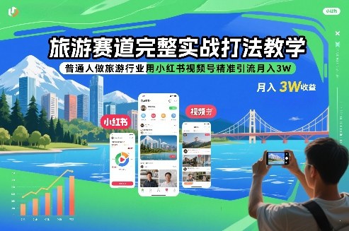 旅游赛道完整实战打法教学，普通人做旅游行业用小红书视频号精准引流月入3W网赚库-项目库-轻创网-中创网-福缘网-冒泡网-资源之家-魔方项目库网赚库