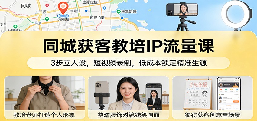 同城获客教培IP流量课：3步立人设，短视频录制，低成本锁定精准生源网赚库-项目库-轻创网-中创网-福缘网-冒泡网-资源之家-魔方项目库网赚库
