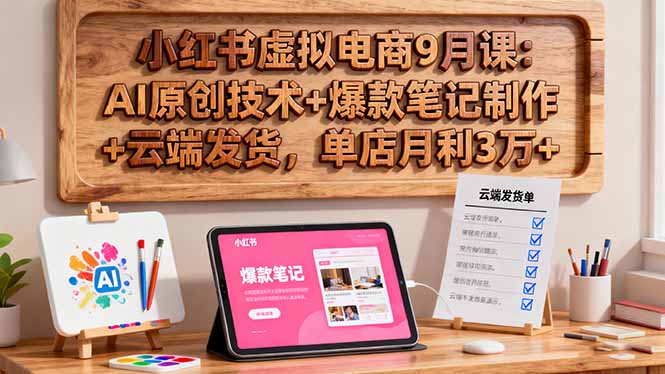 小红书虚拟电商9月课：AI原创技术+爆款笔记制作+云端发货，单店月利3万+网赚库-项目库-轻创网-中创网-福缘网-冒泡网-资源之家-魔方项目库网赚库