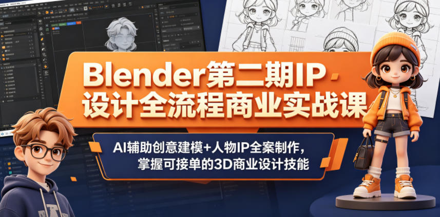 Blender第二期IP设计全流程商业实战课,AI辅助创意建模+人物IP全案制作,掌握可接单的3D商业设计技能网赚库-项目库-轻创网-中创网-福缘网-冒泡网-资源之家-魔方项目库网赚库