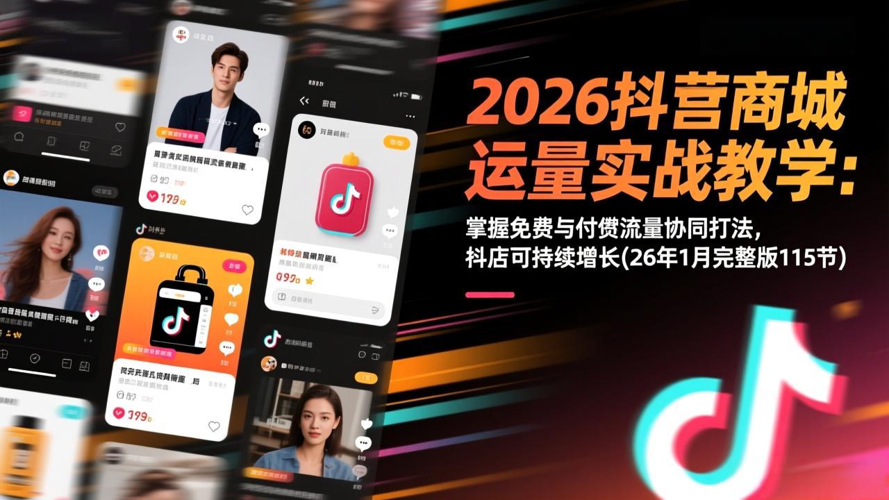 2026抖音商城运营实战教学：掌握免费与付费流量协同打法，抖店可持续增长(26年1月完整版115节网赚库-项目库-轻创网-中创网-福缘网-冒泡网-资源之家-魔方项目库网赚库