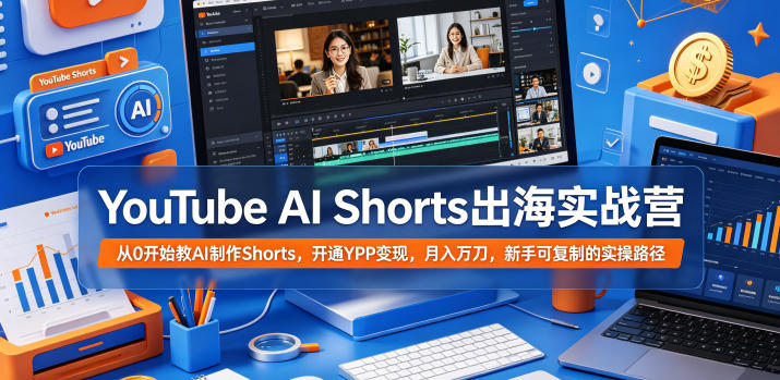 YouTube AI Shorts出海实战营,从0开始教AI制作Shorts,开通YPP变现,月入万刀,新手可复制的实操路径网赚库-项目库-轻创网-中创网-福缘网-冒泡网-资源之家-魔方项目库网赚库
