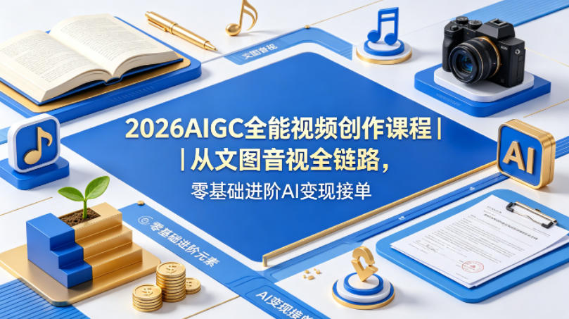 2026AIGC全能视频创作课程｜从文图音视全链路，零基础进阶AI变现接单网赚库-项目库-轻创网-中创网-福缘网-冒泡网-资源之家-魔方项目库网赚库
