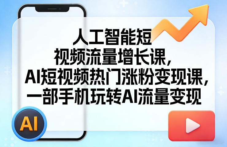人工智能短视频流量增长课，AI短视频热门涨粉变现课，一部手机玩转AI流量变现网赚库-项目库-轻创网-中创网-福缘网-冒泡网-资源之家-魔方项目库网赚库