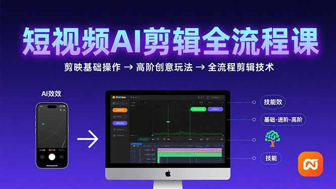 短视频AI剪辑技能，从剪映基础操作到高阶创意玩法，全流程剪辑技术网赚库-项目库-轻创网-中创网-福缘网-冒泡网-资源之家-魔方项目库网赚库