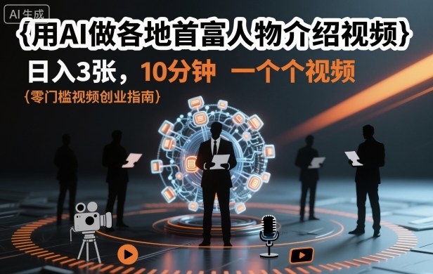 用AI做各地首富人物介绍视频，日入3张，10分钟一个视频网赚库-项目库-轻创网-中创网-福缘网-冒泡网-资源之家-魔方项目库网赚库