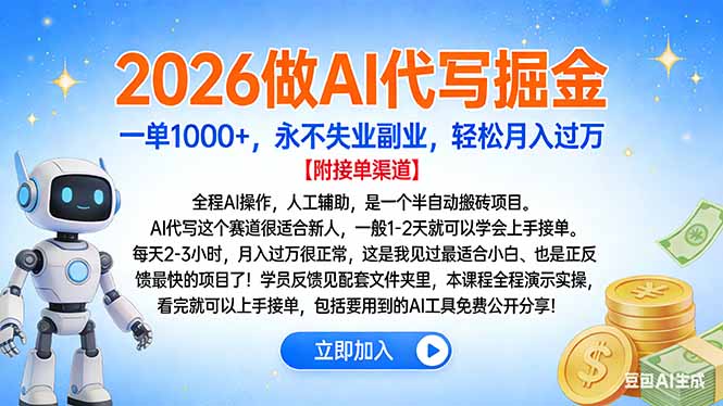 2026做AI代写掘金，一单1000+，永不失业副业，轻松月入过万网赚库-项目库-轻创网-中创网-福缘网-冒泡网-资源之家-魔方项目库网赚库