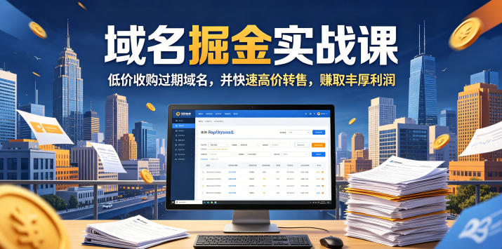 域名交易掘金实战课,低价收购过期域名,并快速高价转售,賺取丰厚利润【原创双语字幕】网赚库-项目库-轻创网-中创网-福缘网-冒泡网-资源之家-魔方项目库网赚库