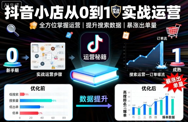 抖音小店从0到1实战运营，帮你全方位掌握小店运营，提升搜索数据与出单量网赚库-项目库-轻创网-中创网-福缘网-冒泡网-资源之家-魔方项目库网赚库