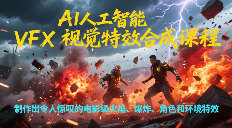 AI人工智能VFX视觉特效合成课程，制作出令人惊叹的电影级火焰、爆炸、角色和环境特效网赚库-项目库-轻创网-中创网-福缘网-冒泡网-资源之家-魔方项目库网赚库