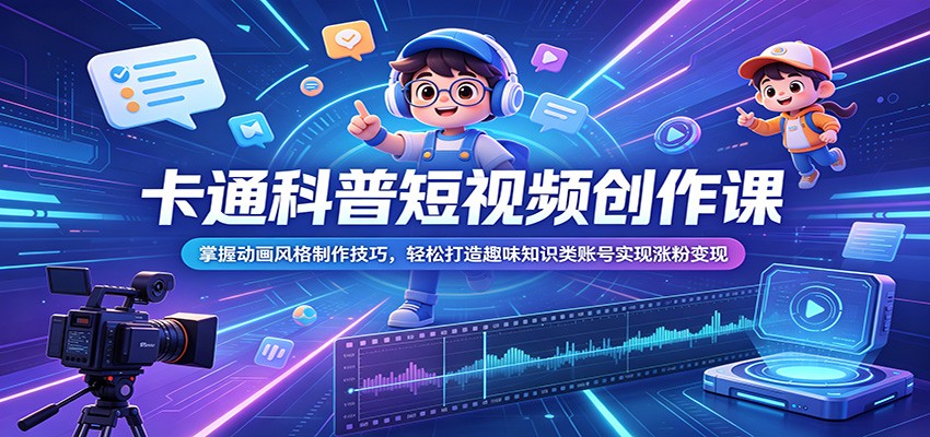 卡通科普短视频创作课:掌握动画风格制作技巧,轻松打造趣味知识类账号实现涨粉变现网赚库-项目库-轻创网-中创网-福缘网-冒泡网-资源之家-魔方项目库网赚库