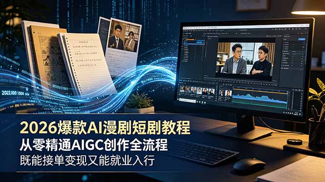 2026 爆款 AI 漫剧短剧教程 从零精通 AIGC 创作全流程 既能接单变现又能就业入行网赚库-项目库-轻创网-中创网-福缘网-冒泡网-资源之家-魔方项目库网赚库