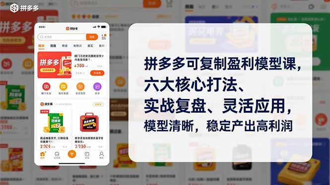 拼多多可复制盈利模型课，六大核心打法、实战复盘、灵活应用，模型清晰，稳定产出高利润网赚库-项目库-轻创网-中创网-福缘网-冒泡网-资源之家-魔方项目库网赚库