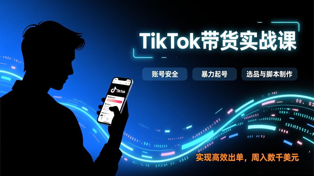 TikTok带货实战课，涵盖账号安全、暴力起号、选品与脚本制作，实现高效出单，周入数千美元网赚库-项目库-轻创网-中创网-福缘网-冒泡网-资源之家-魔方项目库网赚库