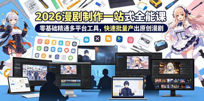 2026 AI漫剧制作一站式全能课,零基础精通多平台工具,快速批量产出原创漫剧网赚库-项目库-轻创网-中创网-福缘网-冒泡网-资源之家-魔方项目库网赚库