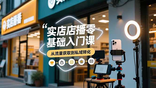 实体店播零基础入门课，实体店+短视频+直播+微信生态+私域社群，从流量获取到私域转化网赚库-项目库-轻创网-中创网-福缘网-冒泡网-资源之家-魔方项目库网赚库