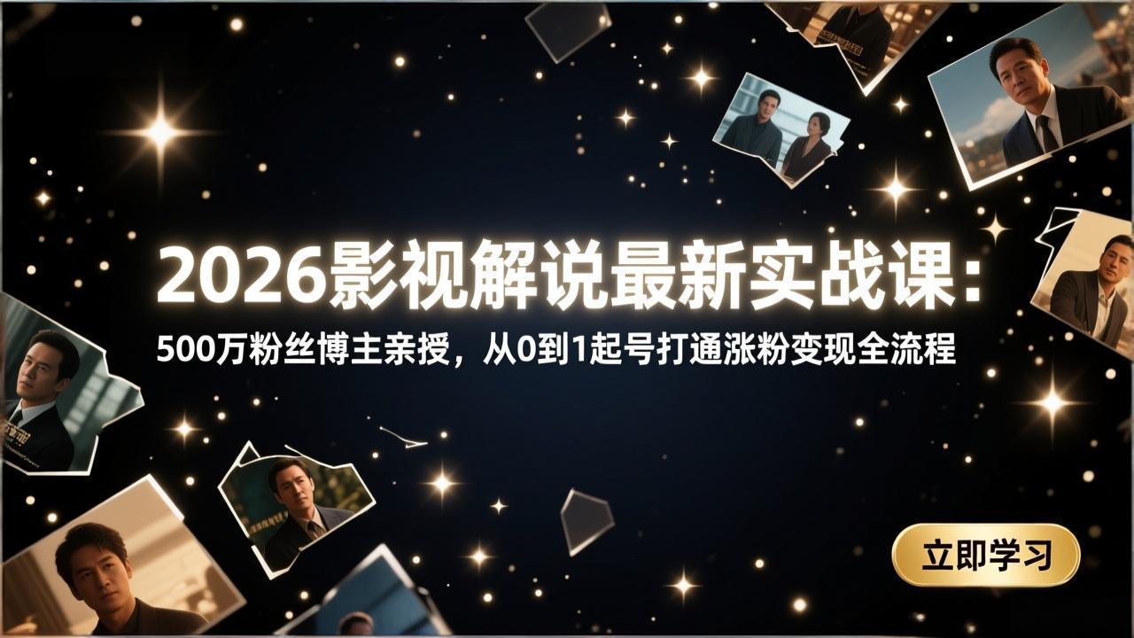2026影视解说最新实战课：500万粉丝博主亲授，从0到1起号打通涨粉变现全流程网赚库-项目库-轻创网-中创网-福缘网-冒泡网-资源之家-魔方项目库网赚库