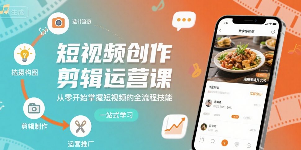 短视频创作剪辑运营课，从零开始掌握短视频的全流程技能网赚库-项目库-轻创网-中创网-福缘网-冒泡网-资源之家-魔方项目库网赚库