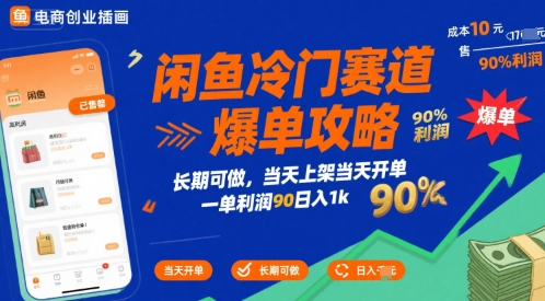 闲鱼冷门赛道爆单攻略，长期可做，当天上架当天开单，一单利润90% 利润，日入1k【揭秘】网赚库-项目库-轻创网-中创网-福缘网-冒泡网-资源之家-魔方项目库网赚库