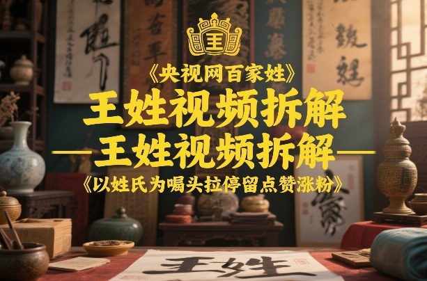 央视网百家姓–王姓视频拆解，以姓氏为噱头拉停留点赞涨粉网赚库-项目库-轻创网-中创网-福缘网-冒泡网-资源之家-魔方项目库网赚库