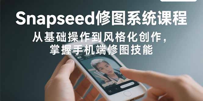 Snapseed修图系统课程：从基础操作到风格化创作，掌握手机端修图技能网赚库-项目库-轻创网-中创网-福缘网-冒泡网-资源之家-魔方项目库网赚库