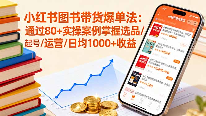 小红书图书带货爆单法：通过80+实操案例掌握选品/起号/运营/日均1000+收益网赚库-项目库-轻创网-中创网-福缘网-冒泡网-资源之家-魔方项目库网赚库
