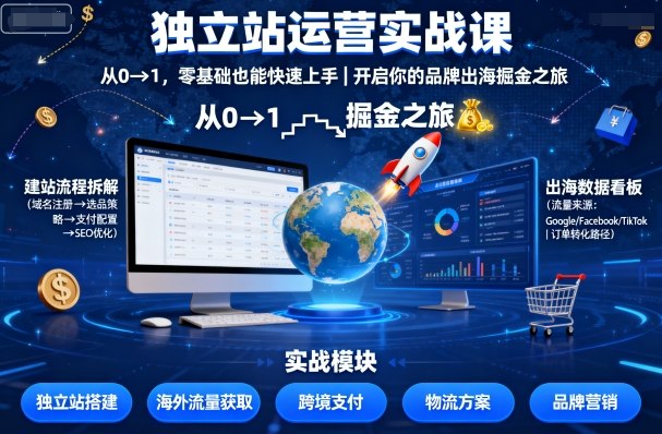 独立站运营实战课，从0到1，零基础也能快速上手，开启你的品牌出海掘金之旅网赚库-项目库-轻创网-中创网-福缘网-冒泡网-资源之家-魔方项目库网赚库