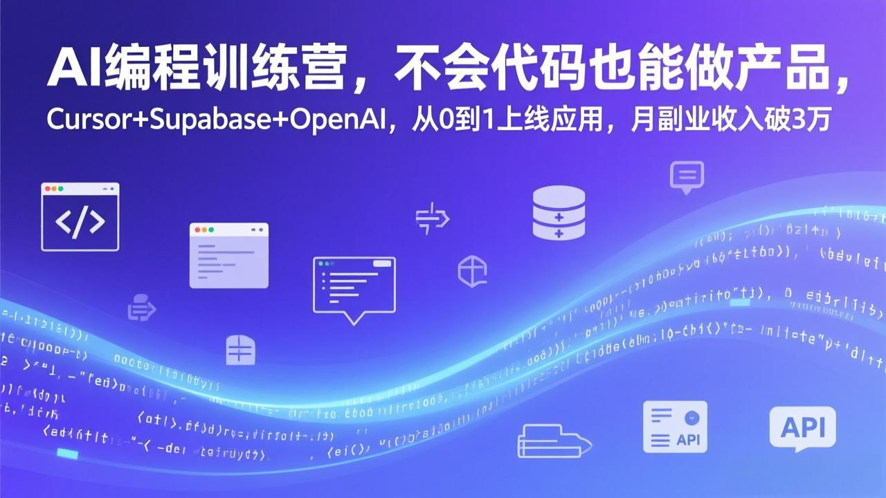 AI编程训练营，不会代码也能做产品，Cursor+Supabase+OpenAI，从0到1上线应用，月副业收入破3万网赚库-项目库-轻创网-中创网-福缘网-冒泡网-资源之家-魔方项目库网赚库