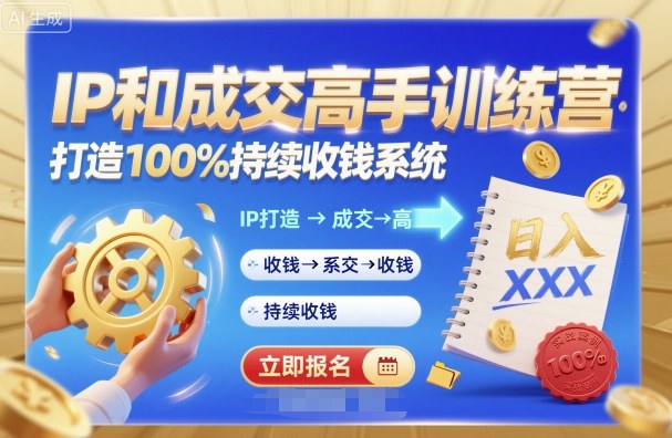 带你成为IP和成交高手的训练营，打造100%持续收钱系统网赚库-项目库-轻创网-中创网-福缘网-冒泡网-资源之家-魔方项目库网赚库