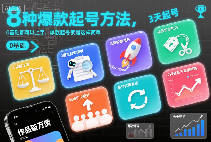 8种爆款起号方法，0基础都可以上手，爆款起号就是这样简单网赚库-项目库-轻创网-中创网-福缘网-冒泡网-资源之家-魔方项目库网赚库