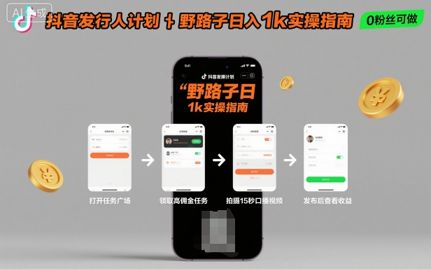 抖音发行人计划全新野路子玩法，随时随地，只要有手机，就能操作，日入1k+【揭秘】网赚库-项目库-轻创网-中创网-福缘网-冒泡网-资源之家-魔方项目库网赚库