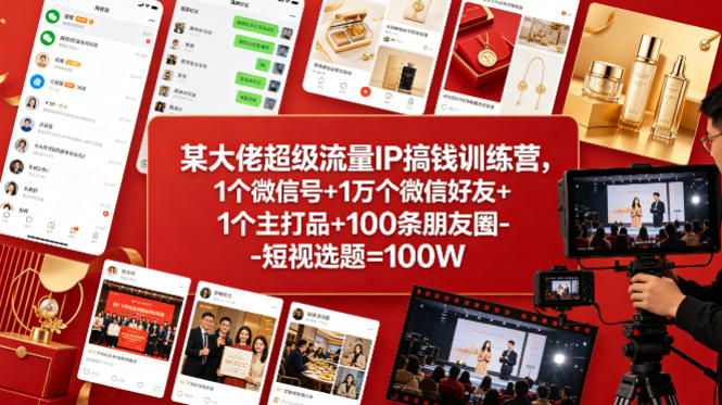某大佬超级流量IP搞钱训练营,1个微信号+1万个微信好友+1个主打品+100条朋友圈-短视选题=100W网赚库-项目库-轻创网-中创网-福缘网-冒泡网-资源之家-魔方项目库网赚库