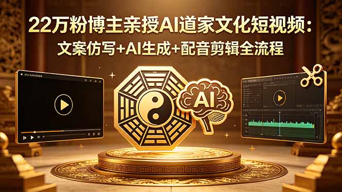 22万粉博主亲授AI道家文化短视频:文案仿写+AI生成+配音剪辑全流程网赚库-项目库-轻创网-中创网-福缘网-冒泡网-资源之家-魔方项目库网赚库