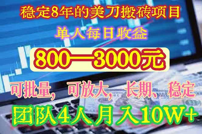 稳定8年的美刀搬砖项目，单人每日收益800—3000.团队4人月入10W+.可线下网赚库-项目库-轻创网-中创网-福缘网-冒泡网-资源之家-魔方项目库网赚库