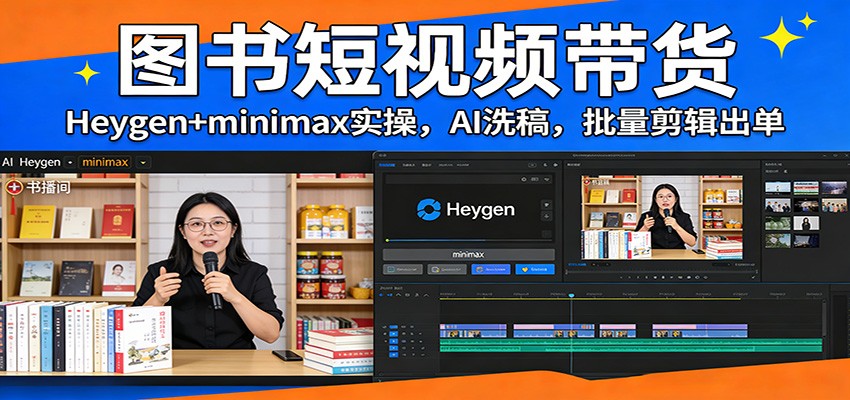 图书短视频带货：Heygen+minimax实操，AI洗稿 ，批量剪辑出单网赚库-项目库-轻创网-中创网-福缘网-冒泡网-资源之家-魔方项目库网赚库