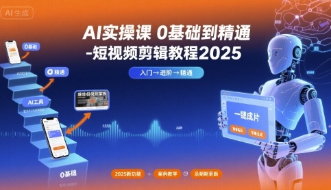 AI实操课0基础到精通-短视频剪辑教程2025网赚库-项目库-轻创网-中创网-福缘网-冒泡网-资源之家-魔方项目库网赚库