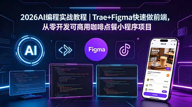 2026AI编程实战教程｜Trae+Figma快速做前端，从零开发可商用咖啡点餐小程序项目网赚库-项目库-轻创网-中创网-福缘网-冒泡网-资源之家-魔方项目库网赚库