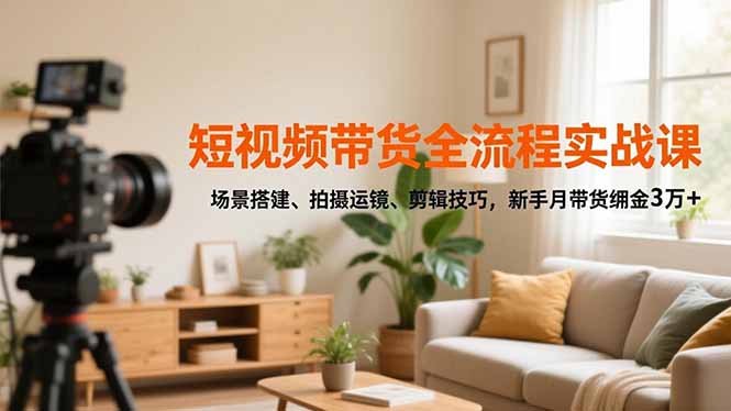 短视频带货全流程实战课，场景搭建、拍摄运镜、剪辑技巧，新手月带货佣金3万+网赚库-项目库-轻创网-中创网-福缘网-冒泡网-资源之家-魔方项目库网赚库