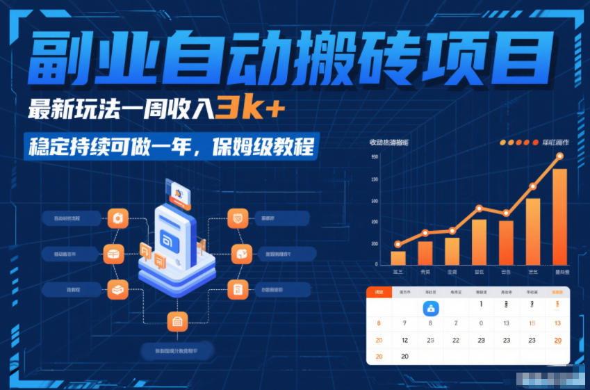 副业自动搬砖项目，最新玩法一周收入3k+，稳定持续可做一年，保姆级教程【揭秘】网赚库-项目库-轻创网-中创网-福缘网-冒泡网-资源之家-魔方项目库网赚库